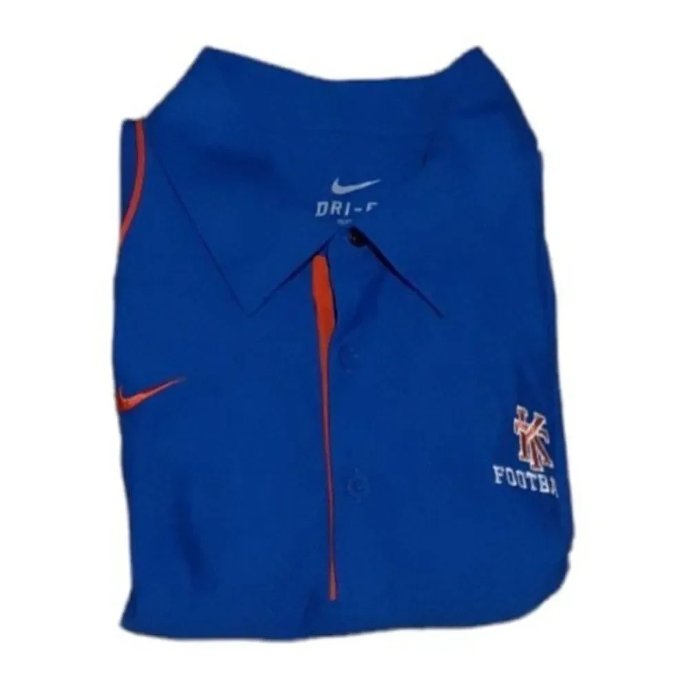 NIKE Polo Shirt Men's Royal Blue Orange Trim KT Football Logo
